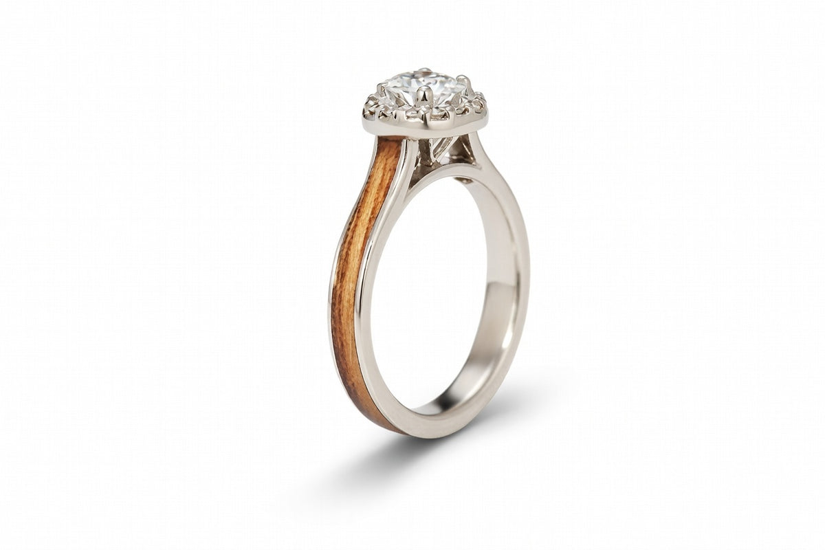 BETHLEHEM OLIVE WOOD PLATINUM DIAMONDS HALO RING