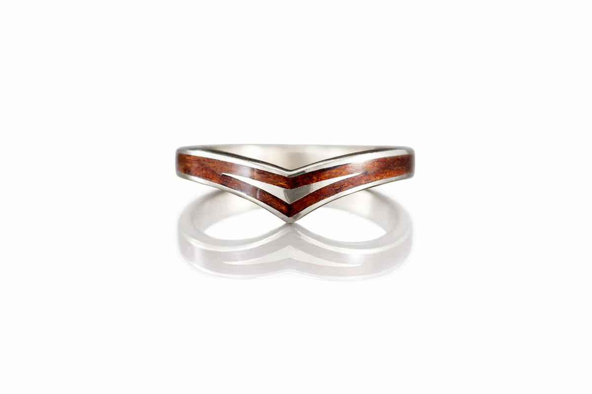 GOLDEN ENCHANTED HAWAIIAN KOA CHEVRON RING