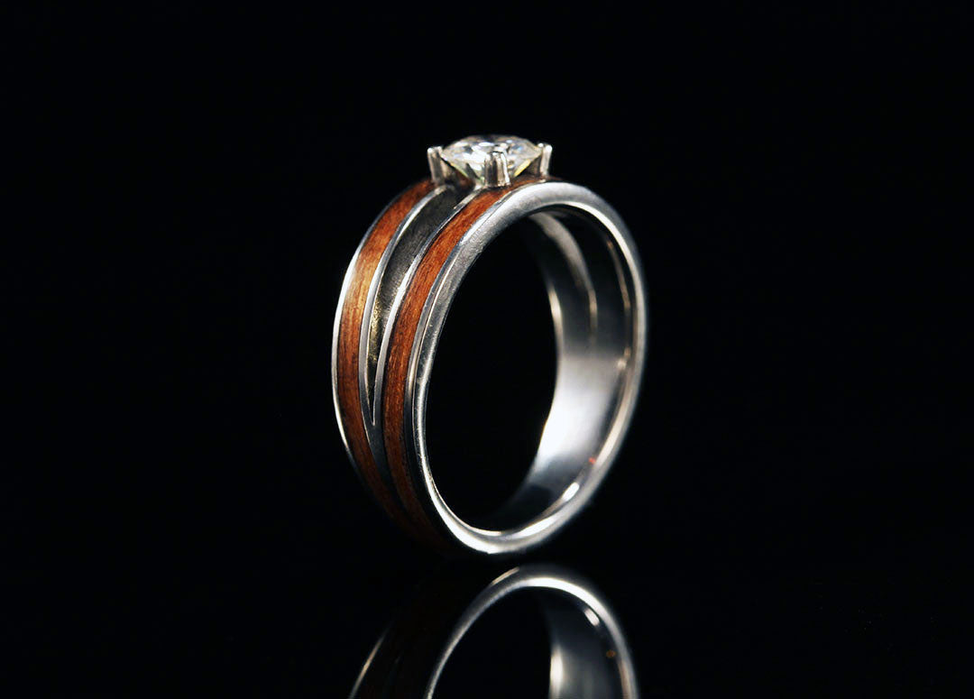 CHERRY WOOD 14K GOLD DIAMOND SPLIT WOOD RING