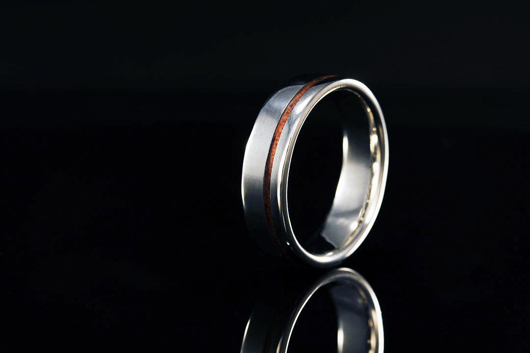 Men's Offset Hawaiian Koa 14K White Gold Ring