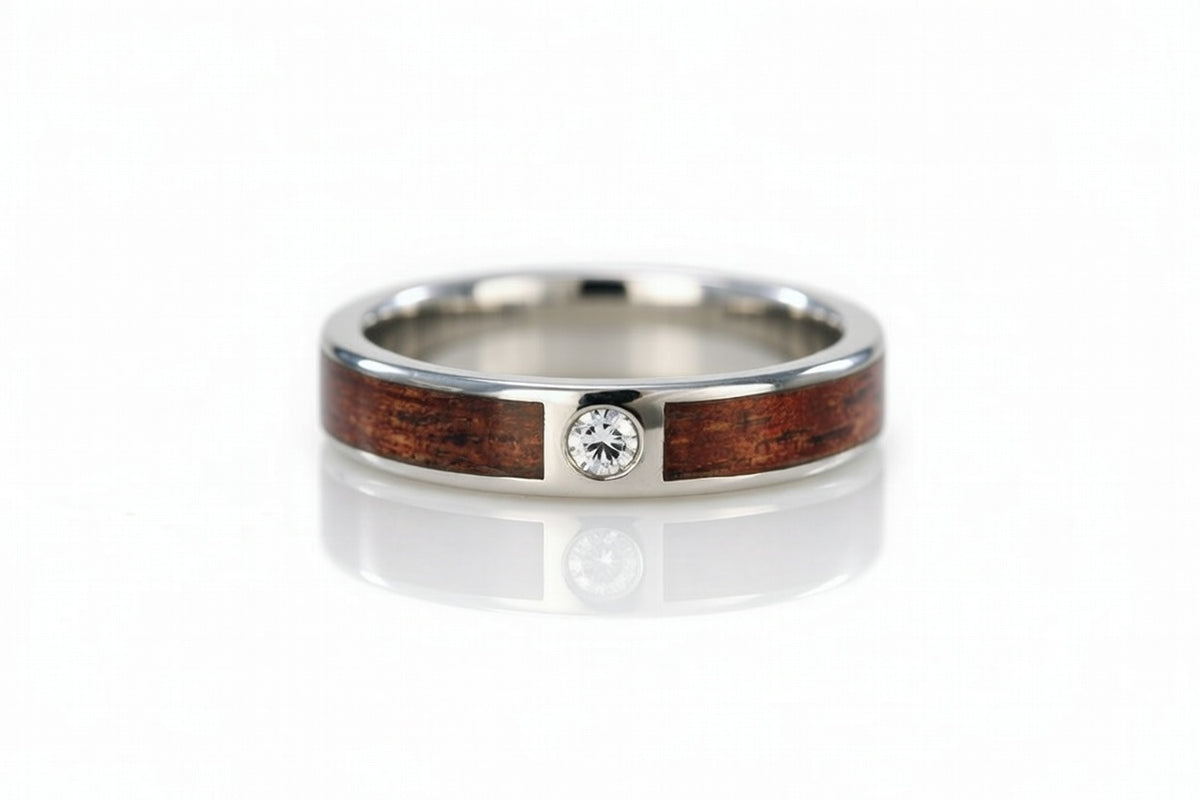 DIAMOND GYPSY SET HAWAIIAN KOA WOOD RING
