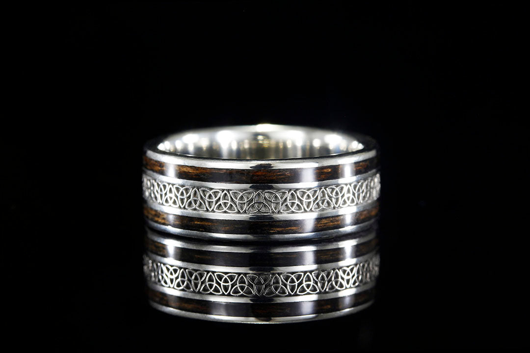 MEN'S CELTIC KNOT WHISKEY BARREL AND WHITE GOLD RING