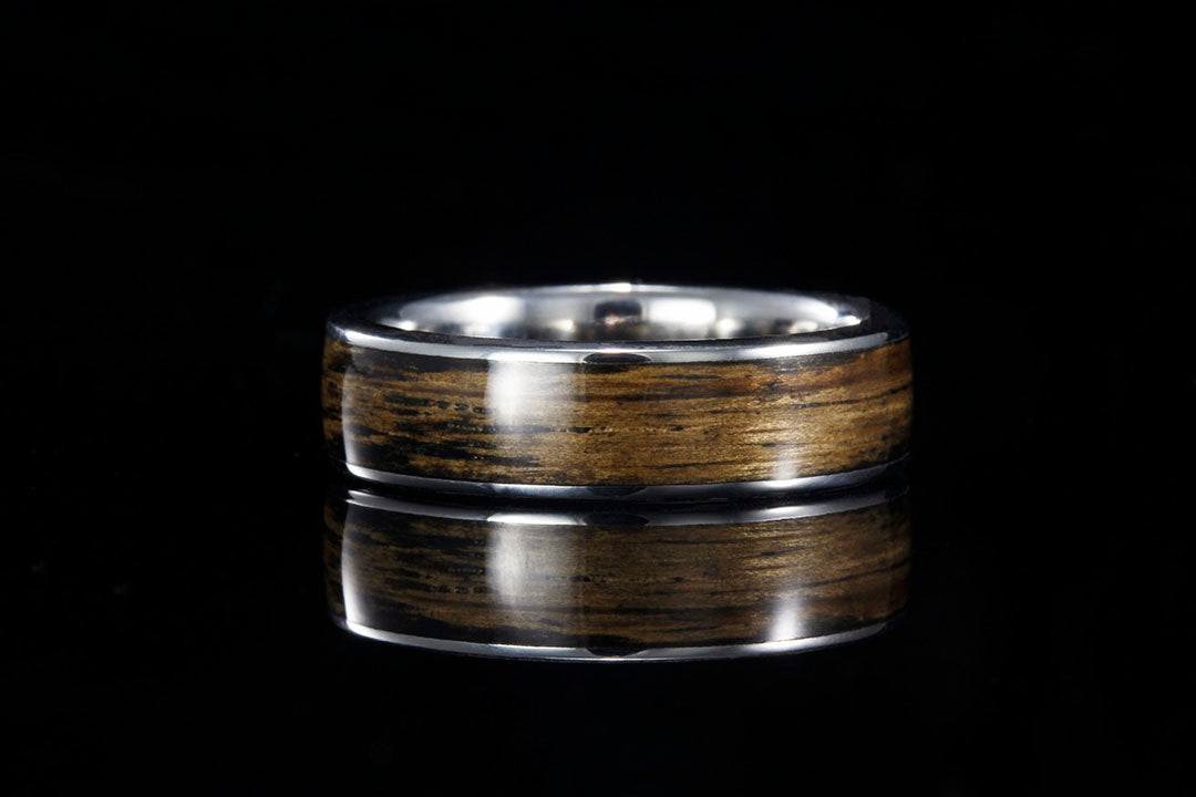 WHISKEY BARREL WOOD TITANIUM SIMPLE BAND RING