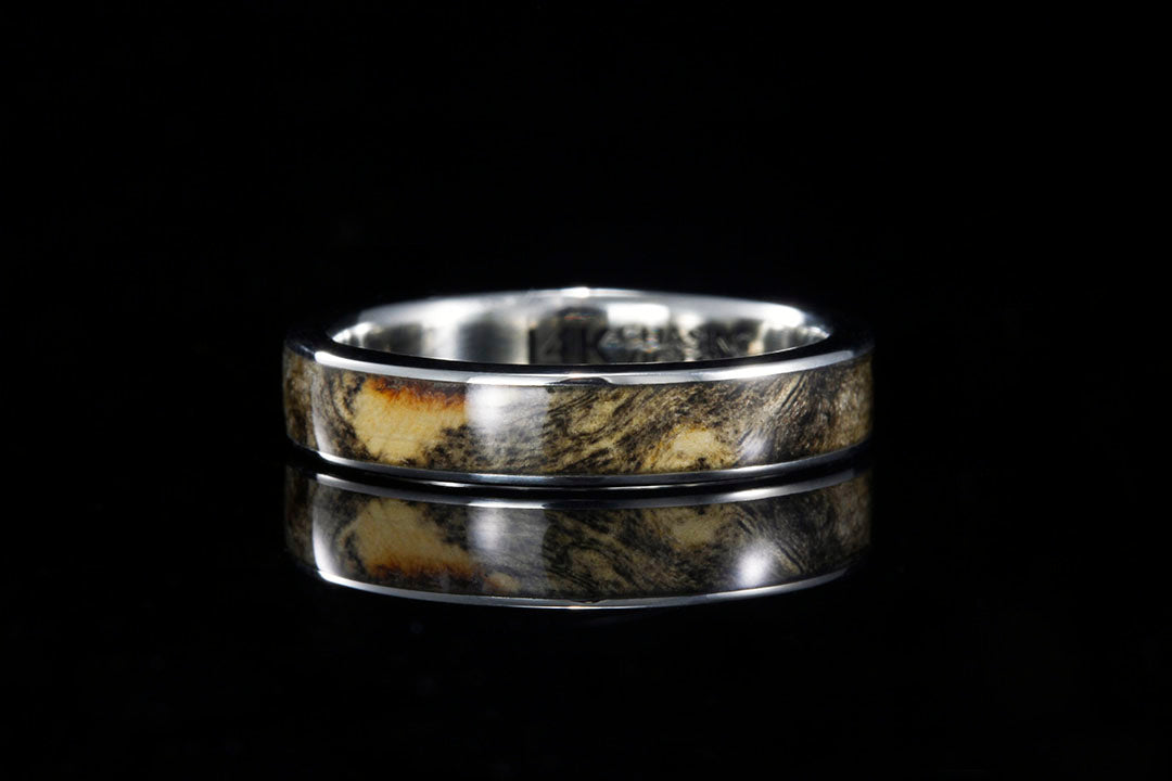 BUCKEYE BURL 14K WHITE GOLD WIDE INLAY RING