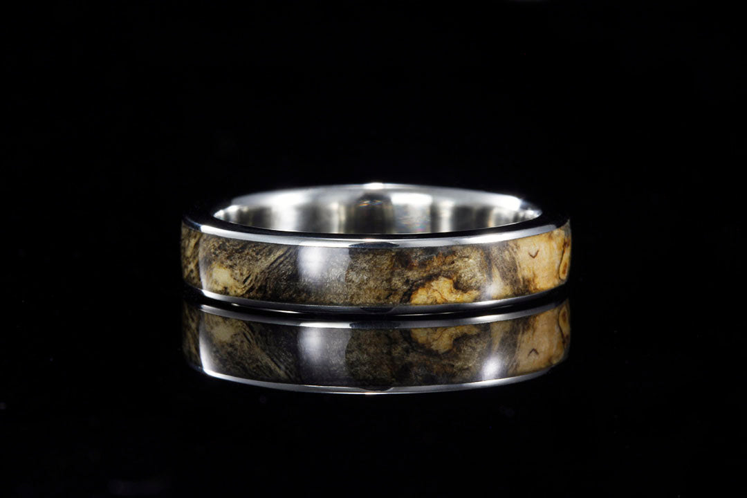 BUCKEYE BURL 14K WHITE GOLD WIDE INLAY RING