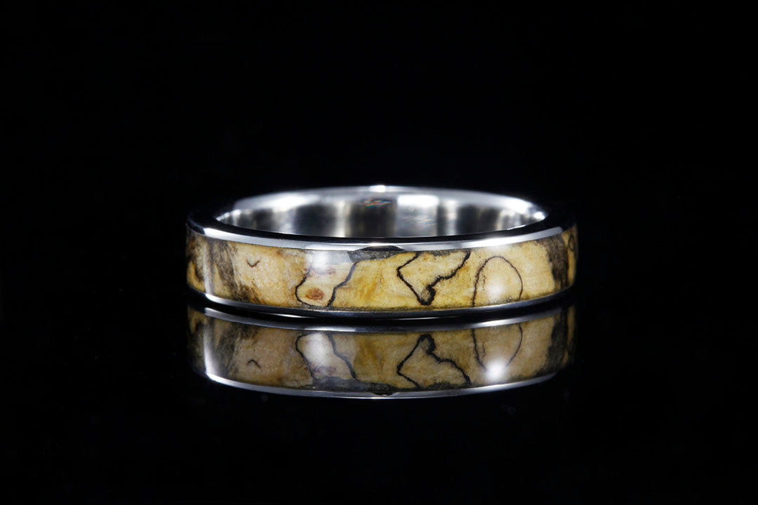 BUCKEYE BURL 14K WHITE GOLD WIDE INLAY RING