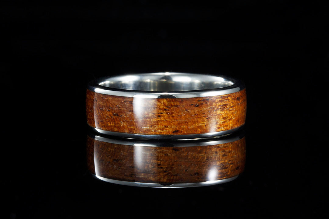 MEN'S WHITE GOLD MESQUITE WOOD INLAY RING