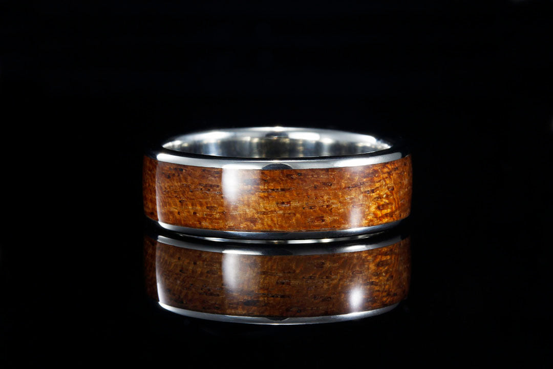 MEN'S WHITE GOLD MESQUITE WOOD INLAY RING