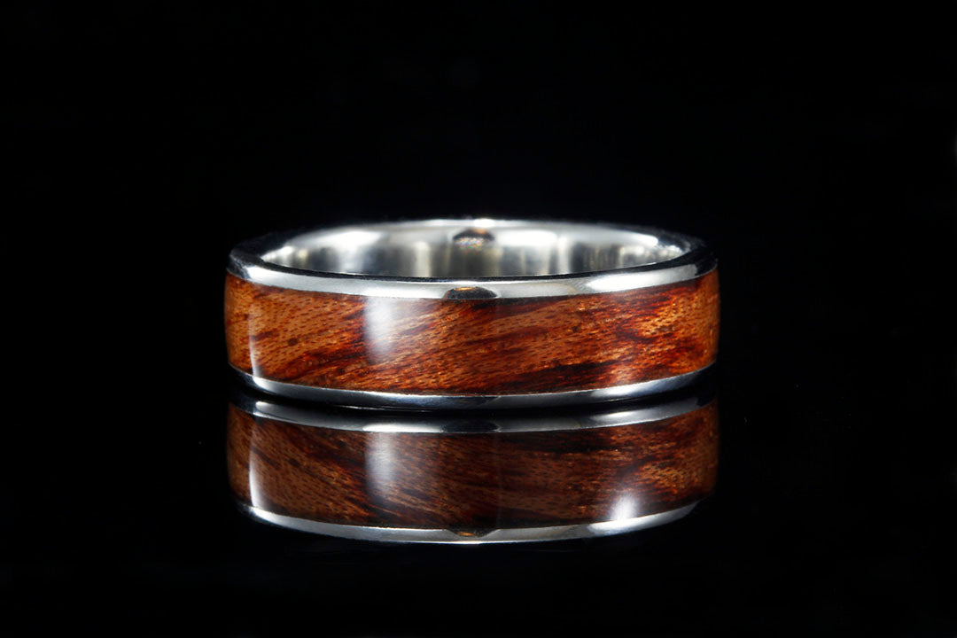 BUBINGA WATERFALL 14K WHITE GOLD WIDE INLAY RING
