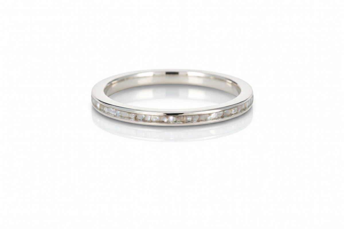 PEARL INLAY 14K WHITE GOLD WOMANS RING