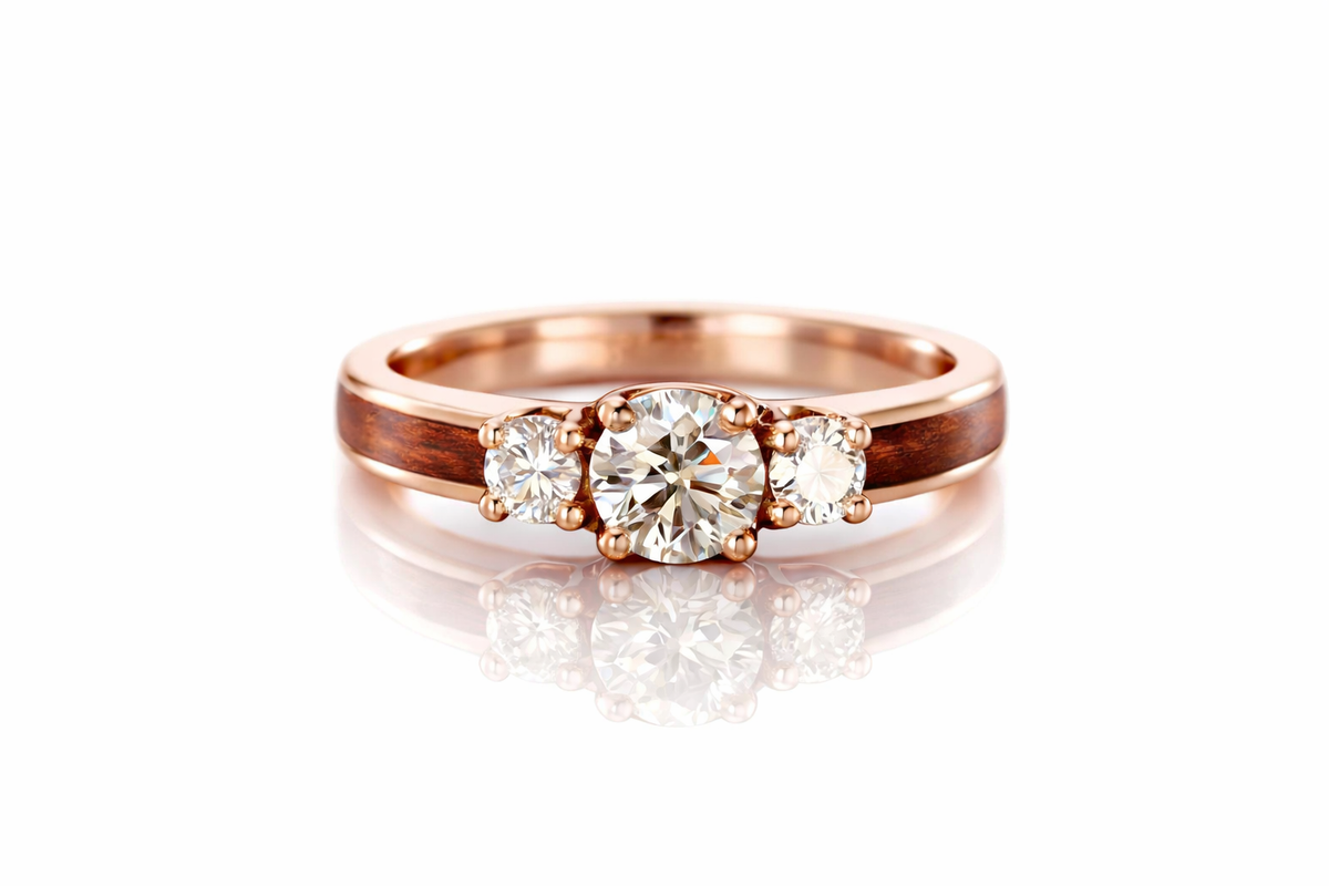 Women's Wood Engagement Ring With 14K Rose Gold