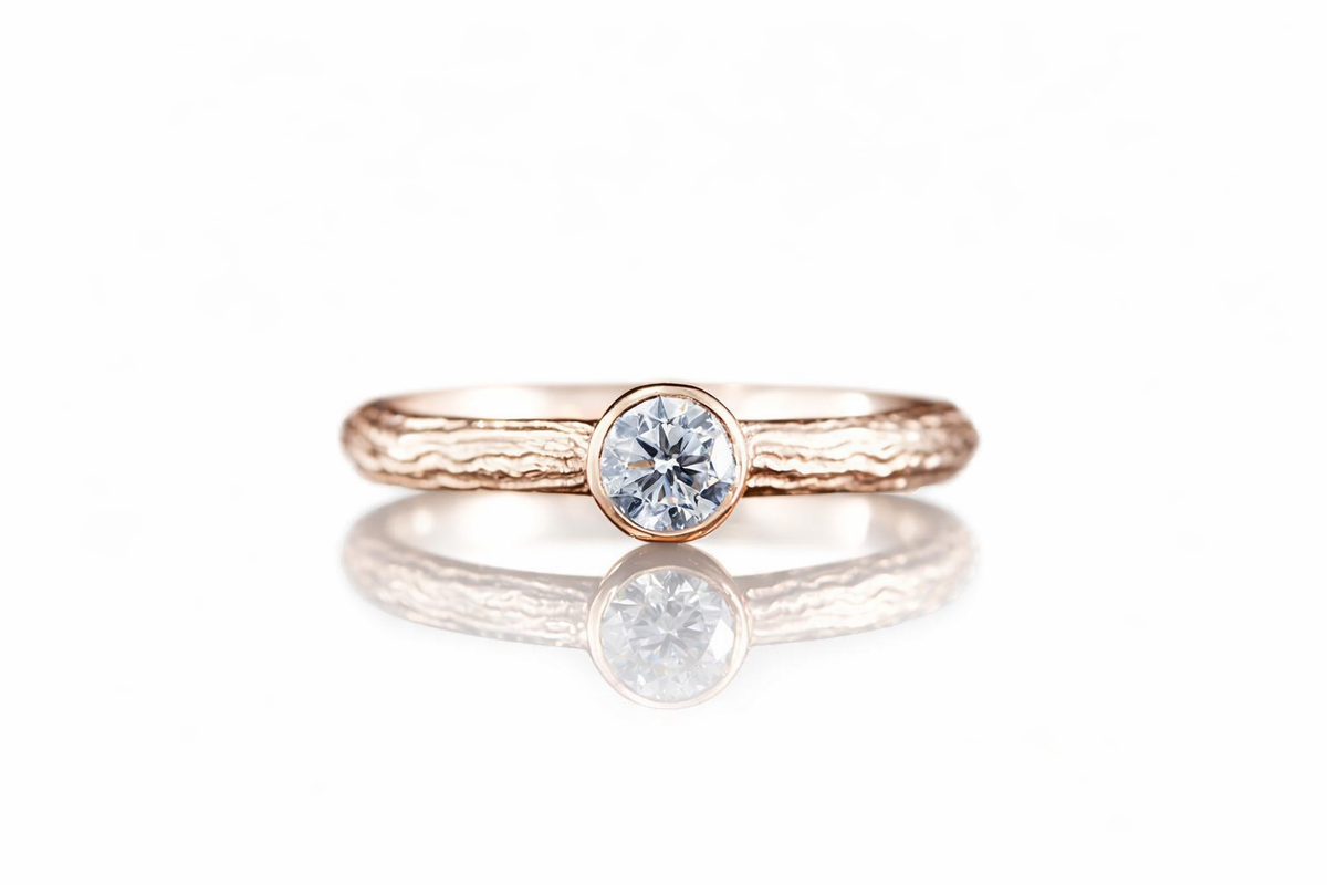 BEZEL SET DIAMOND ROSE GOLD TWIG RING