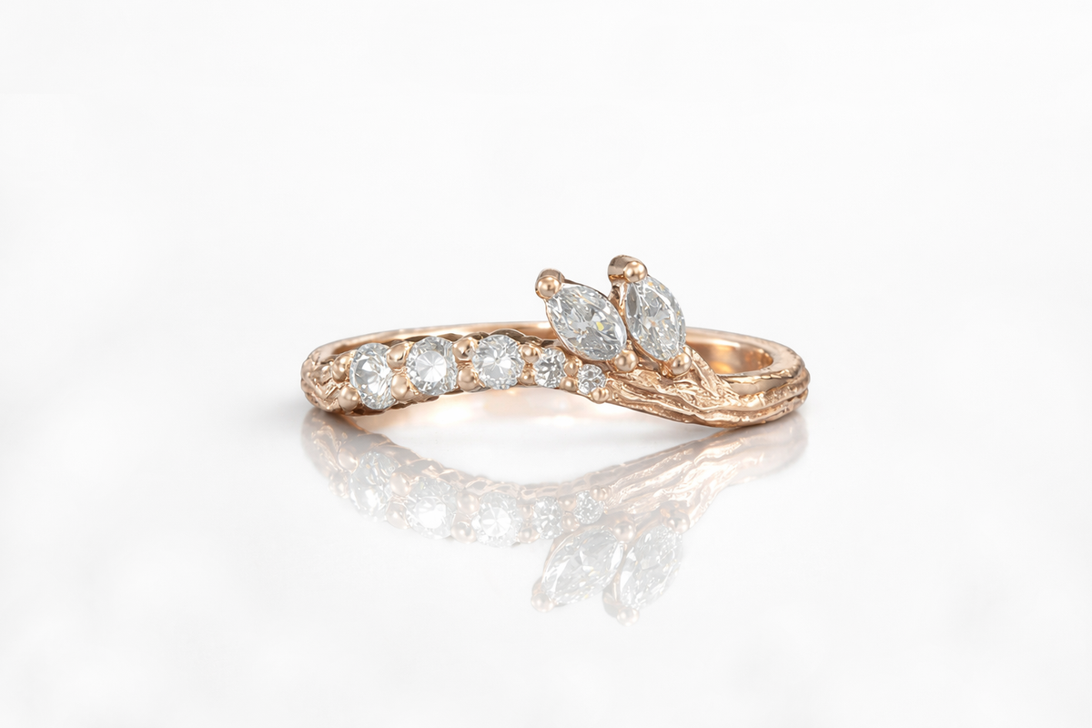 THE PROMISE KEEPER: ROSE GOLD TWIG RING WITH MARQUISE DIAMOND LEAVES