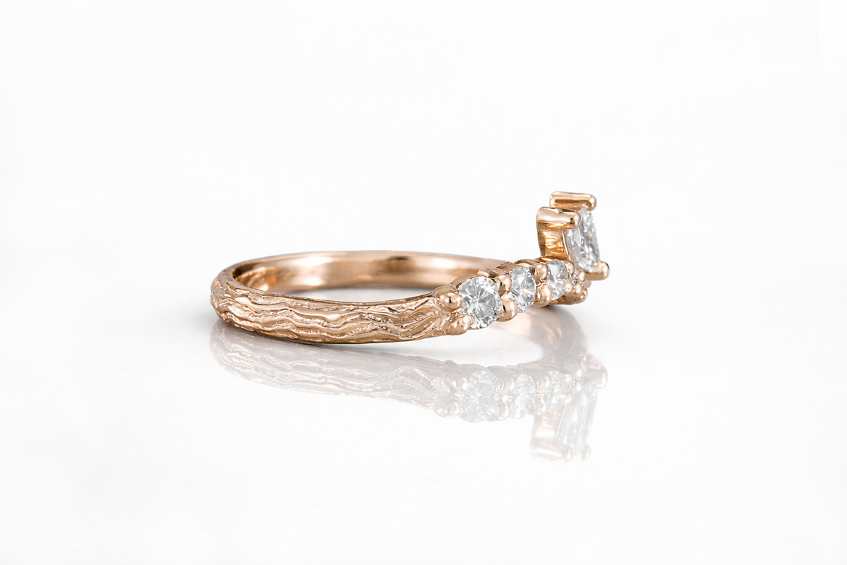 THE PROMISE KEEPER: ROSE GOLD TWIG RING WITH MARQUISE DIAMOND LEAVES