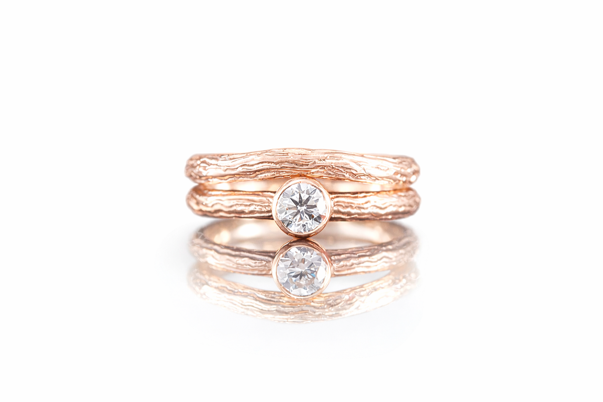 BEZEL SET DIAMOND ROSE GOLD TWIG RING