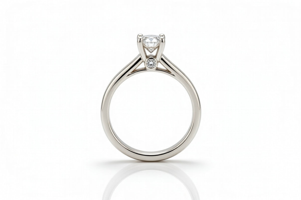 ANCIENT KAURI WOOD 14K WHITE GOLD DIAMOND TIFFANY WITH SIDE STONES RING