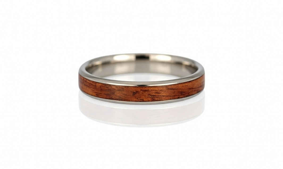Ring with Rosewood wooden inlay on a white background