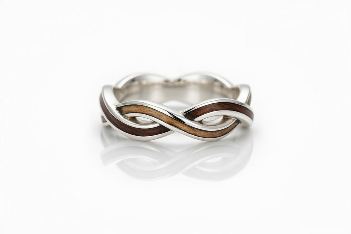 INTERLACED WALNUT AND MAPLE WOOD CRISS CROSS OVER RING