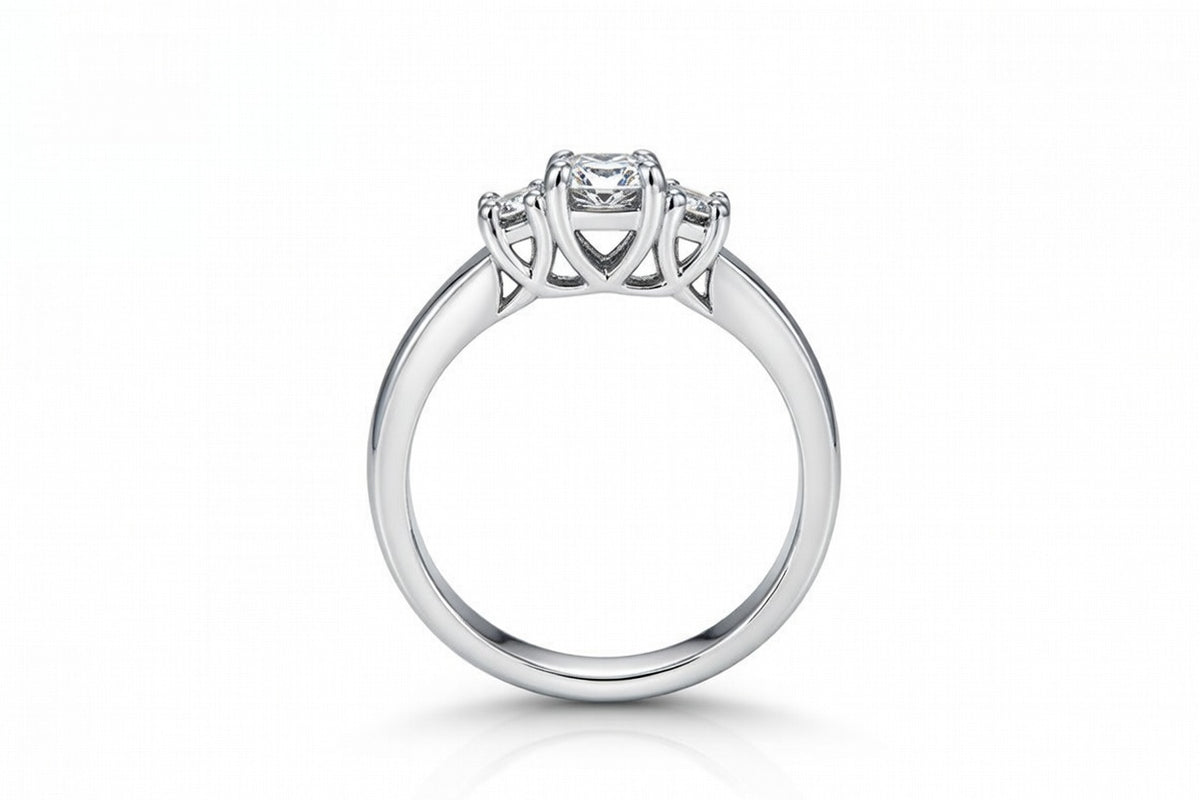 BUBINGA WATERFALL 14K WHITE GOLD DIAMOND 3 STONE CURVE RING