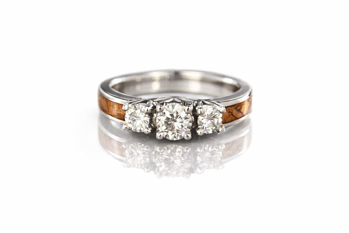 OLIVE WOOD 3 STONE ENGAGEMENT RING