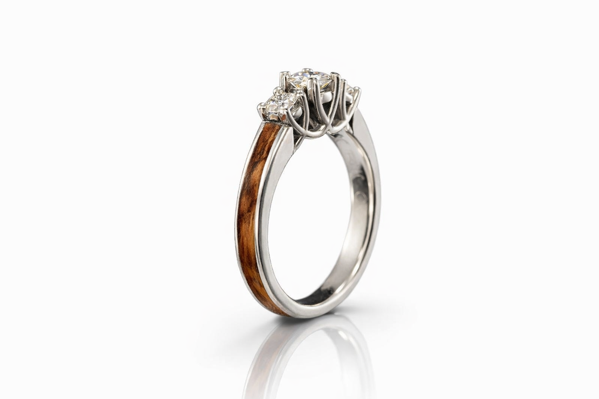 OLIVE WOOD 3 STONE ENGAGEMENT RING