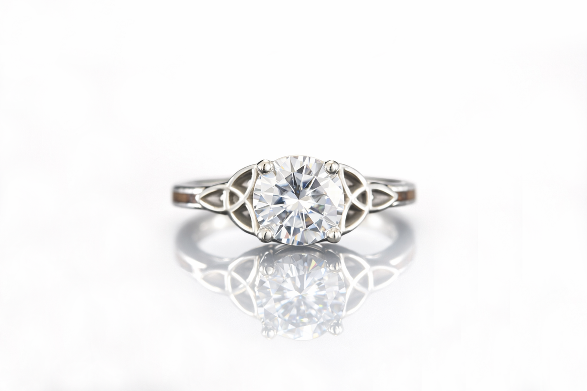 1.3CT DIAMOND CELTIC KNOT ENGAGEMENT RING WITH WHISKEY BARREL WOOD INLAY