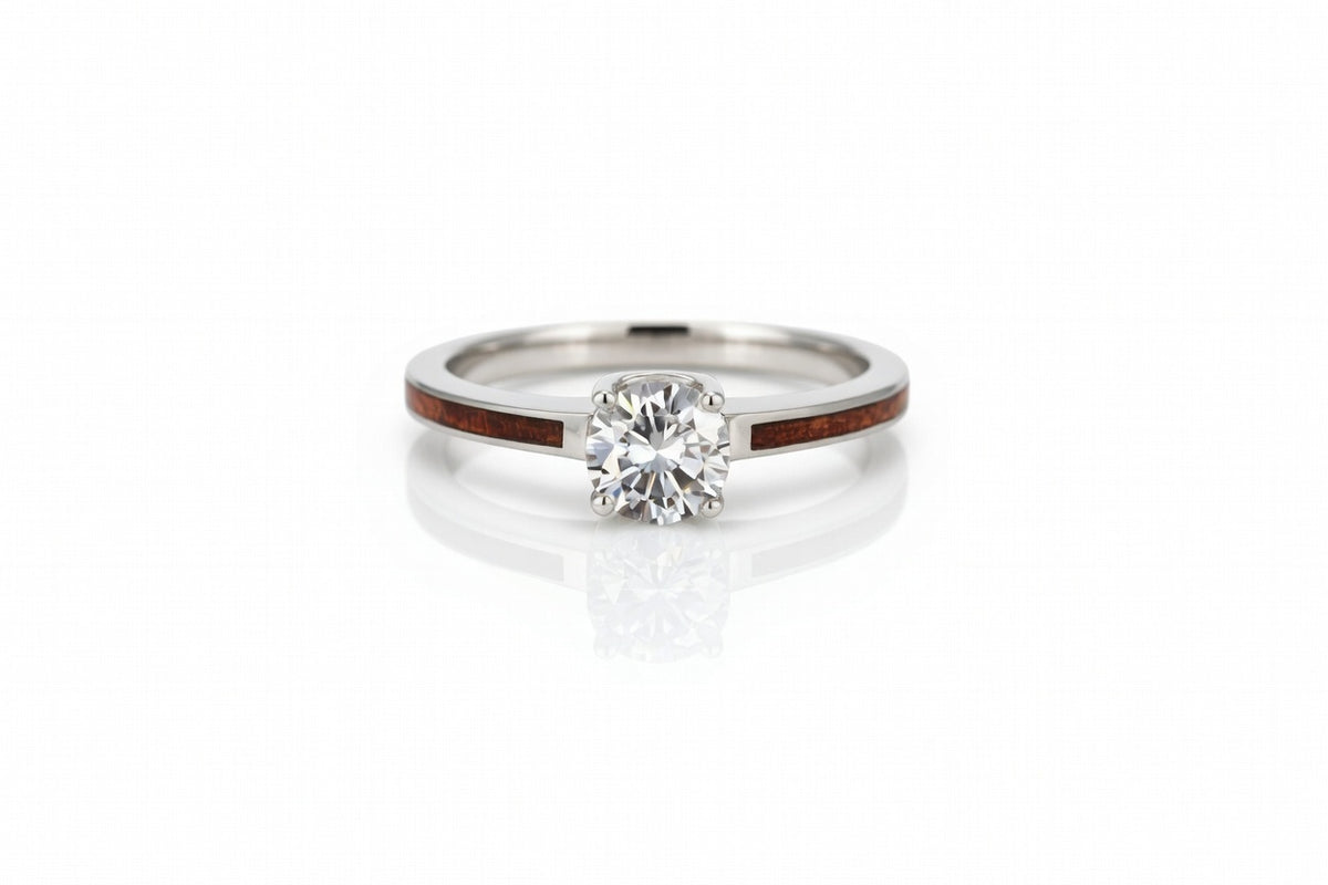 HAWAIIAN KOA WOOD 14K WHITE GOLD DIAMOND RING