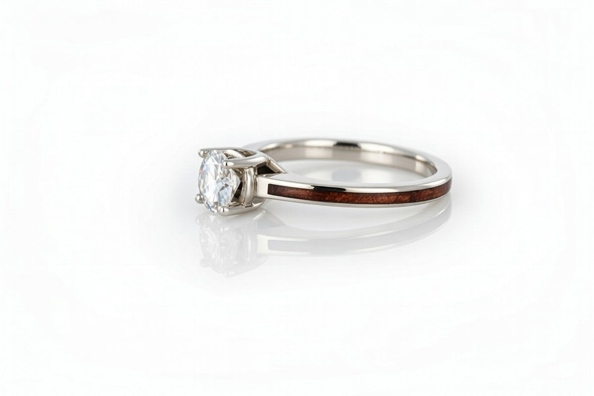 HAWAIIAN KOA WOOD 14K WHITE GOLD DIAMOND RING