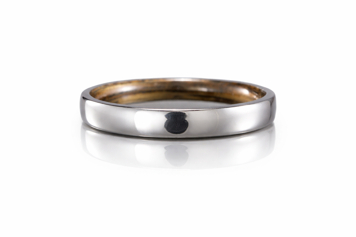 WALNUT WOOD 14K WHITE GOLD WOOD INTERIOR RING