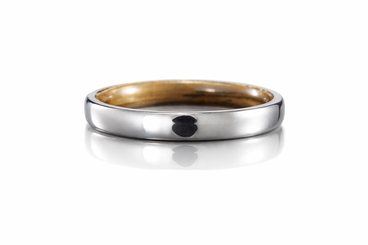 WALNUT WOOD 14K WHITE GOLD WOOD INTERIOR RING