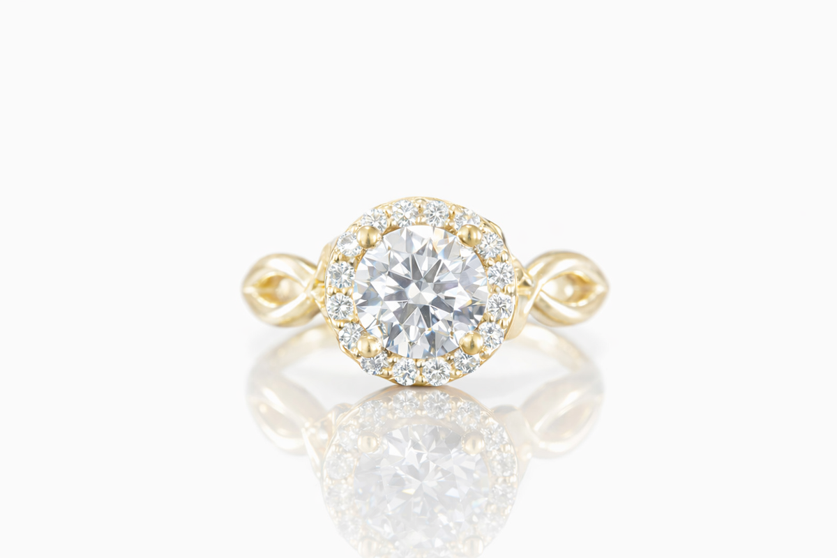 YELLOW GOLD BUDDING HALO ENGAGEMENT RING