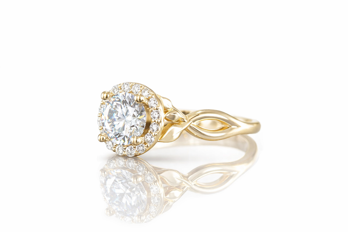 YELLOW GOLD BUDDING HALO ENGAGEMENT RING