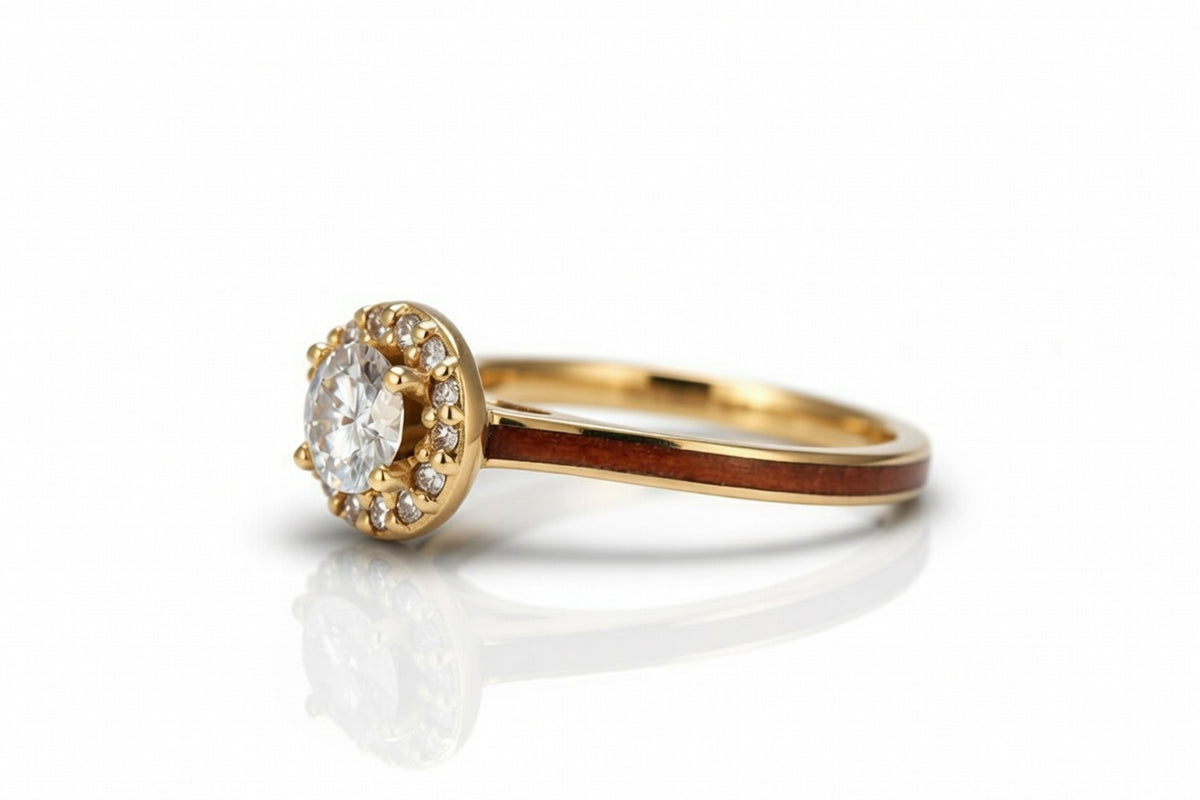 APPLEWOOD 14K YELLOW GOLD DIAMOND HALO RING
