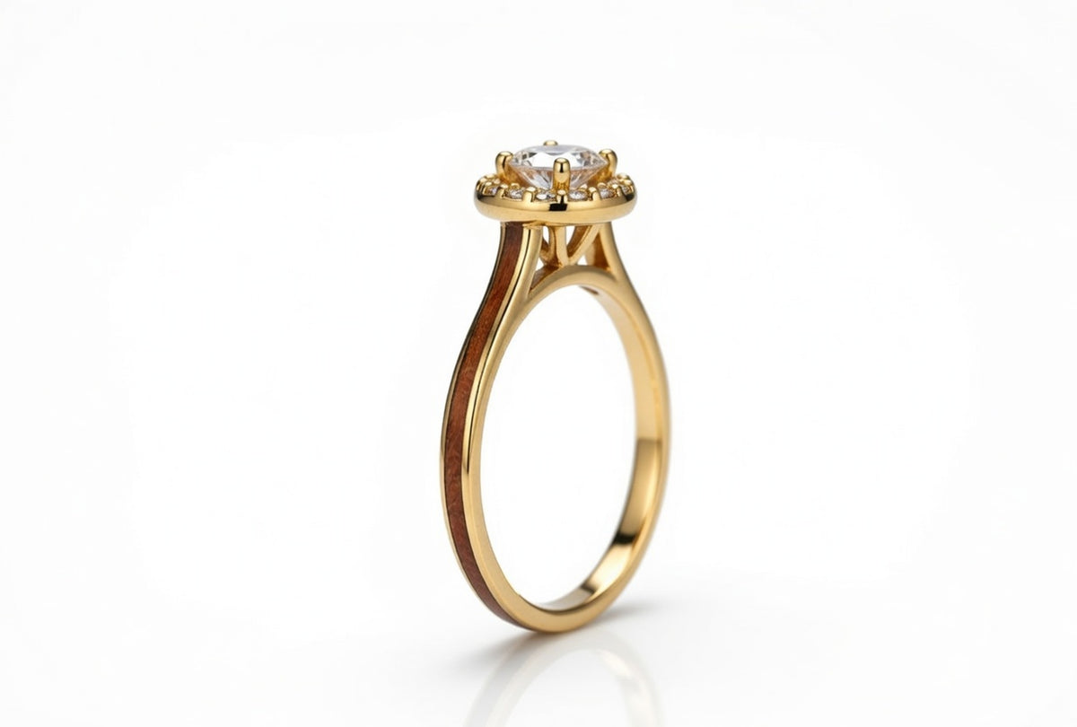 APPLEWOOD 14K YELLOW GOLD DIAMOND HALO RING