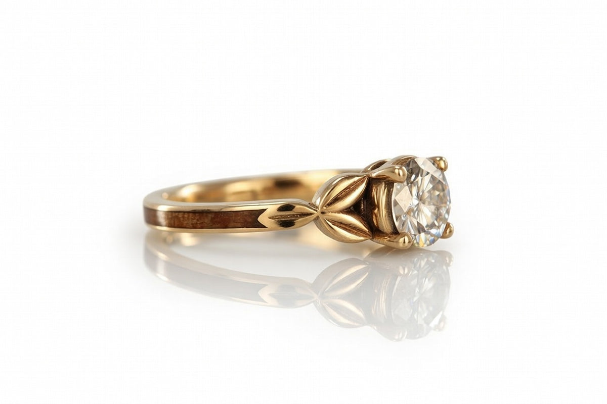 ANCIENT KAURI 14K YELLOW GOLD DIAMOND LEAF RING