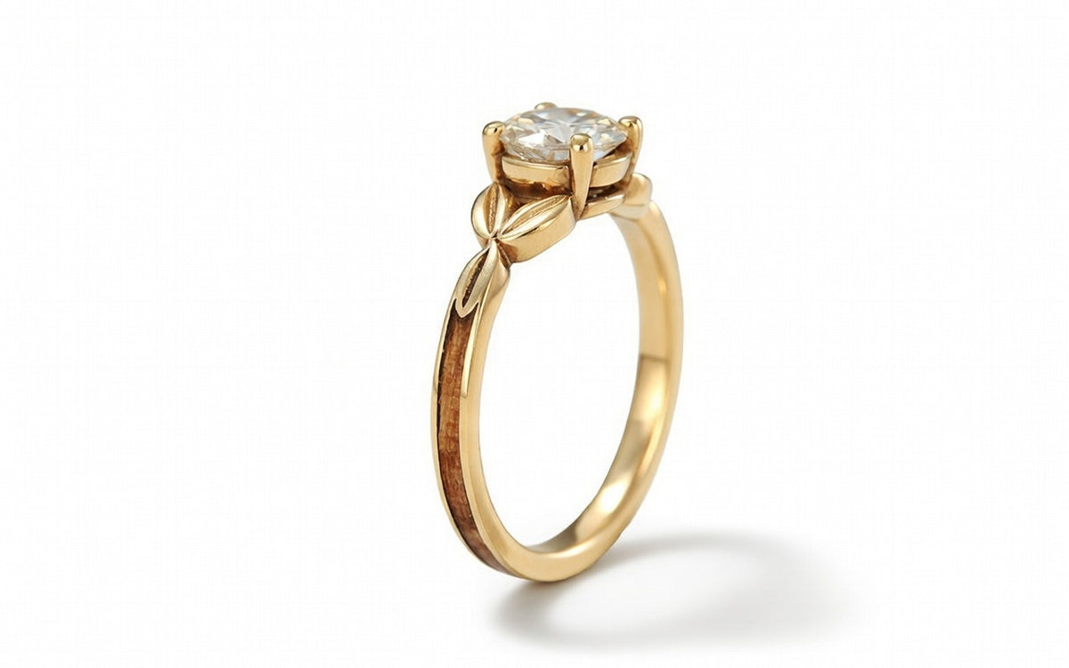 ANCIENT KAURI 14K YELLOW GOLD DIAMOND LEAF RING