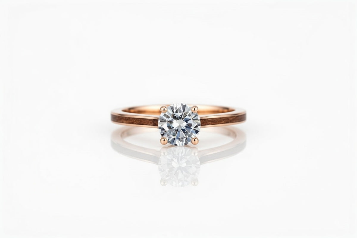 WALNUT WOOD 14K ROSE GOLD DIAMOND RING