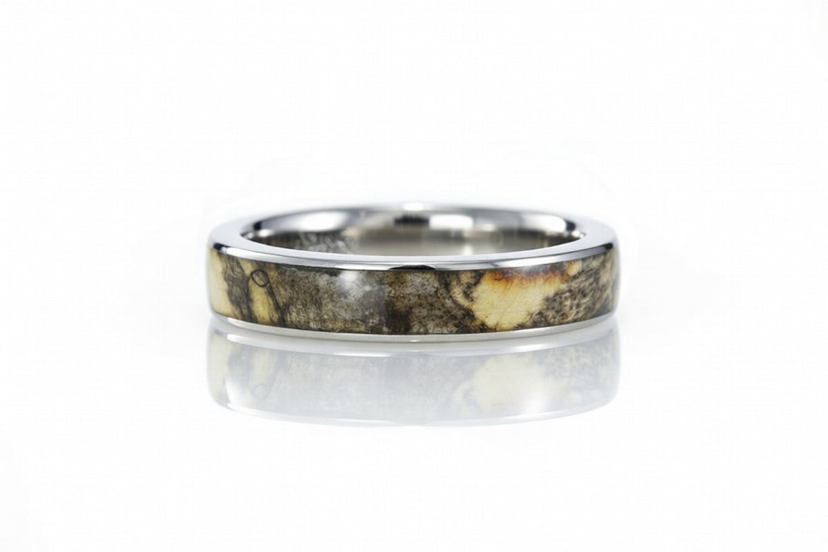 BUCKEYE BURL 14K WHITE GOLD WIDE INLAY RING