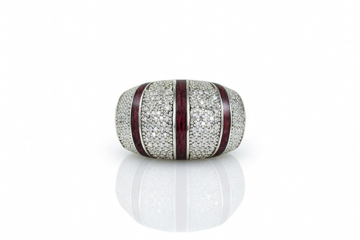 14K WHITE GOLD COCKTAIL DIAMOND RING WITH PURPLEHEART WOOD