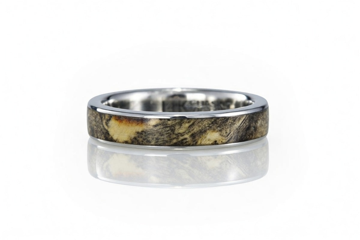 BUCKEYE BURL 14K WHITE GOLD WIDE INLAY RING