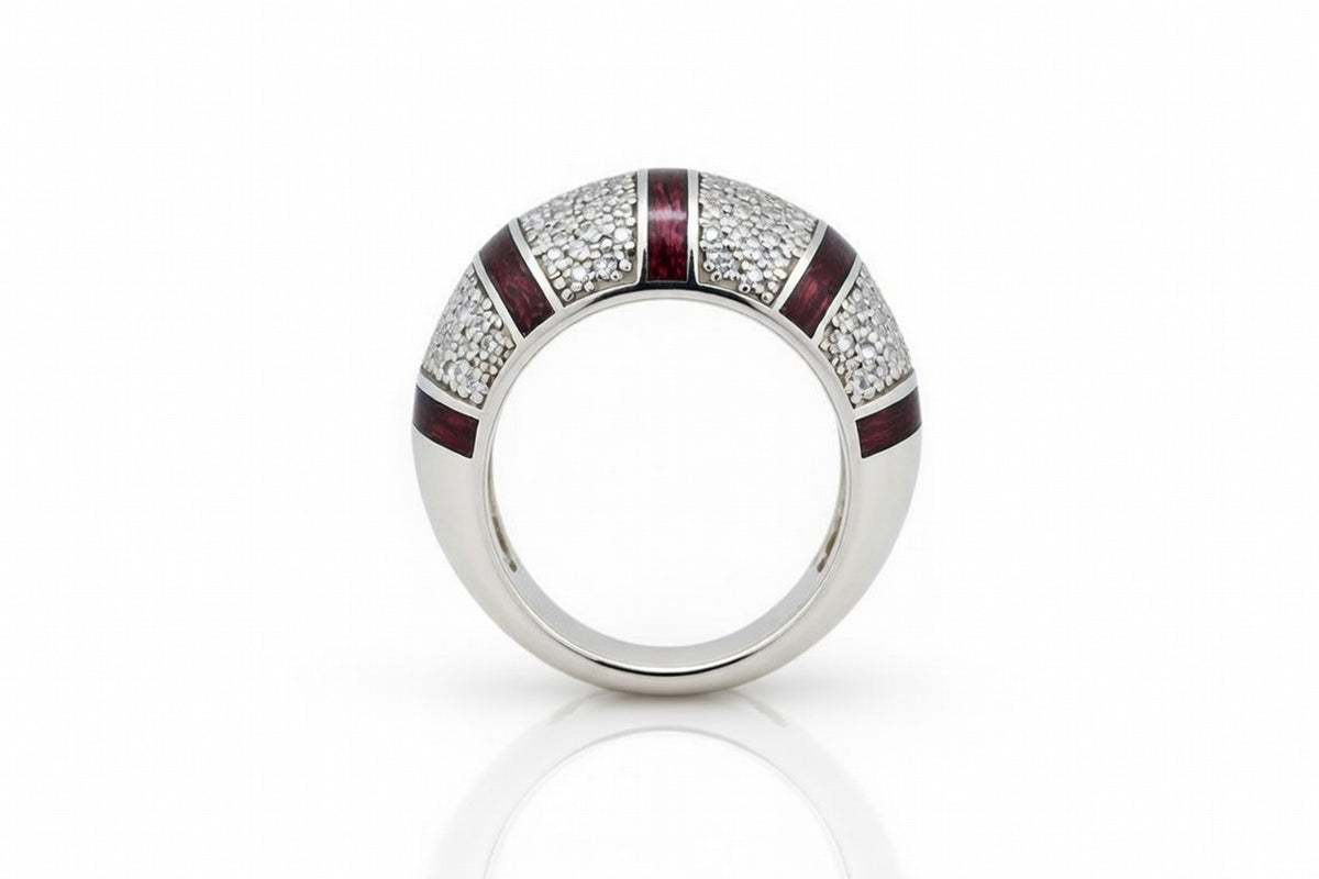 14K WHITE GOLD COCKTAIL DIAMOND RING WITH PURPLEHEART WOOD