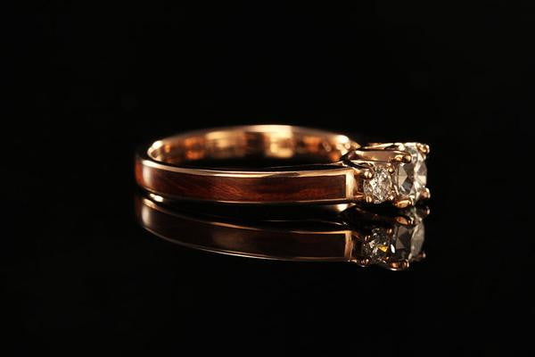 Women's Wood Engagement Ring 14k Gold, wooden band. side view, engagement rings, wedding rings