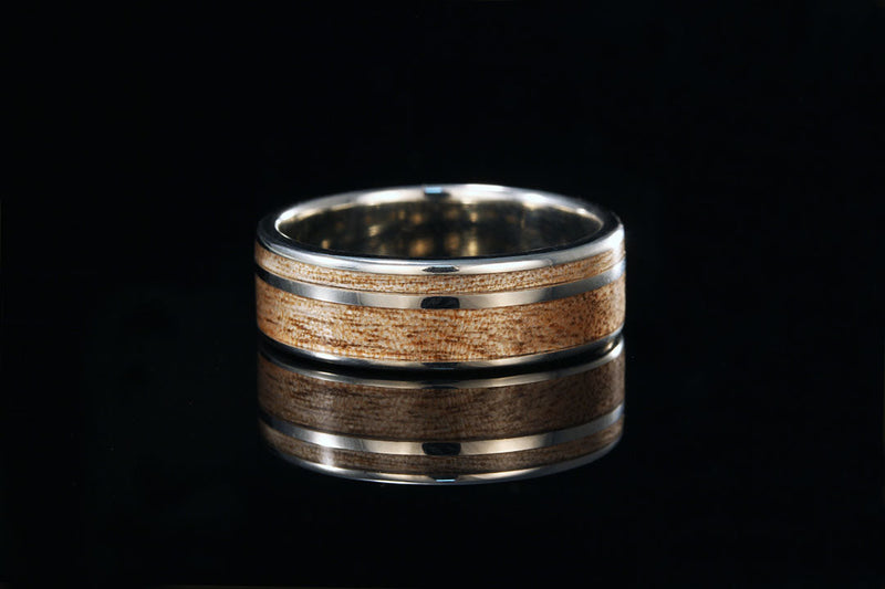 titanium ring, avocado wood, silver lining