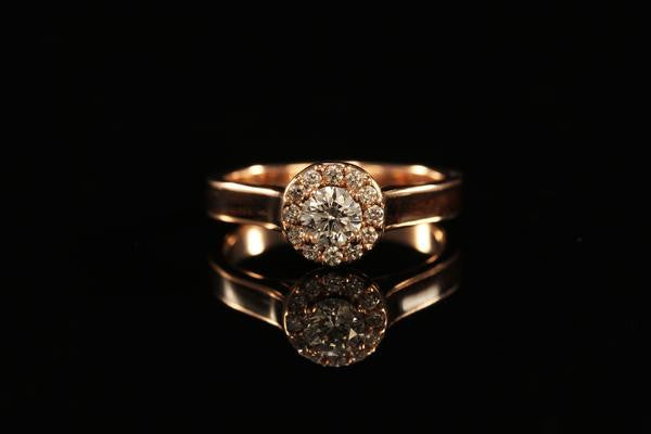 Ebony Womens Diamond Halo Wood Engagement Ring, 14K rose gold ring, Chasing Victory, dark wooden band
