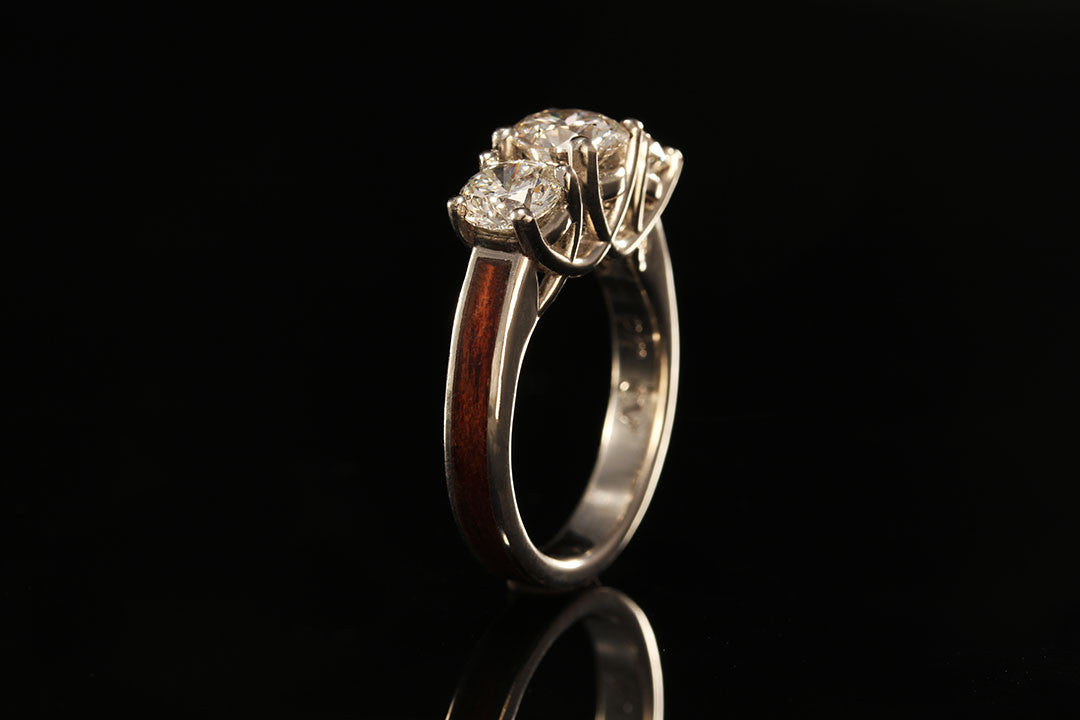 14K Platinum Diamond Ring With Wood Inlay, upright view, Chasing Victory