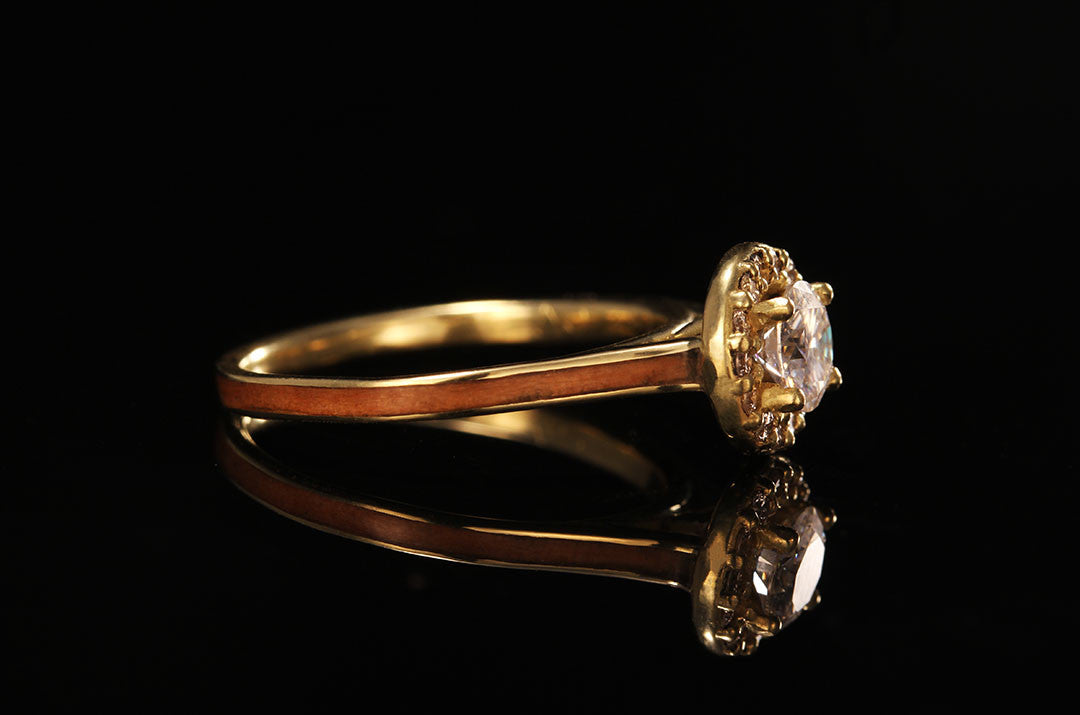Applewood 14K yellow gold diamond Halo Ring, womens engagement ring