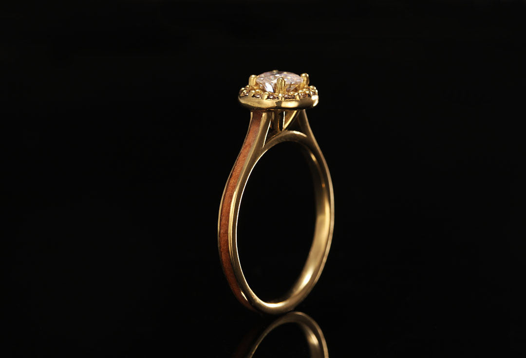 Yellow gold and applewood ring, engagement ring, Chasing Victory