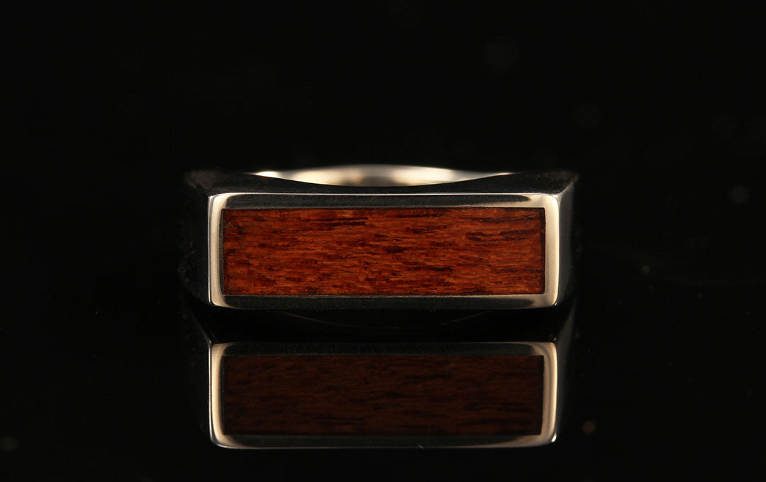 wood ring combined with white gold, mens signet ring, rosewood mens 14K white gold signet ring, Chasing Victory