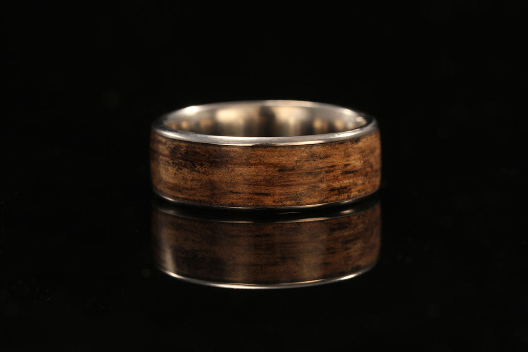 Jack Daniels Whiskey barrel wood titanium simple band ring, Chasing Victory, rose gold interior