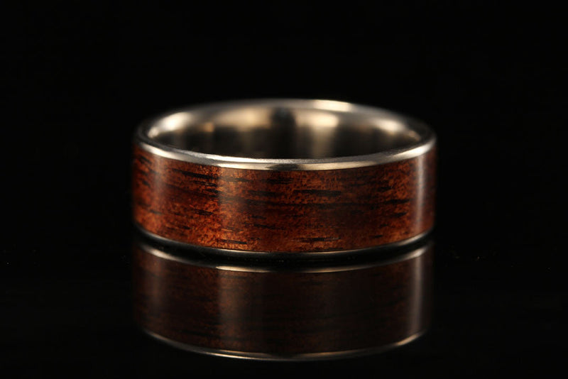 Hawaiian Koa Wood Ring with Titanium, golden interior, mens wide band